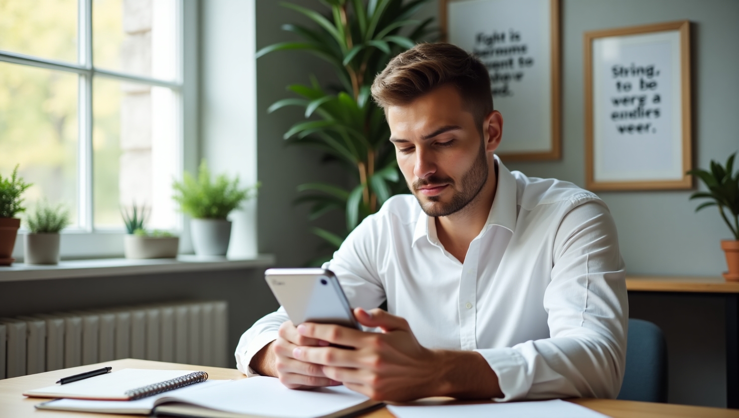 A focused person using a free app to manage their daily tasks