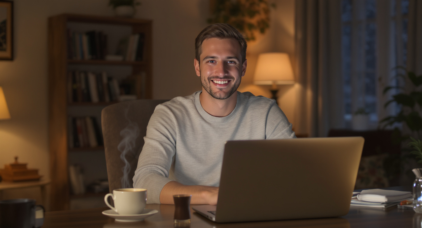 a man in home office finishing his workday without feeling drained